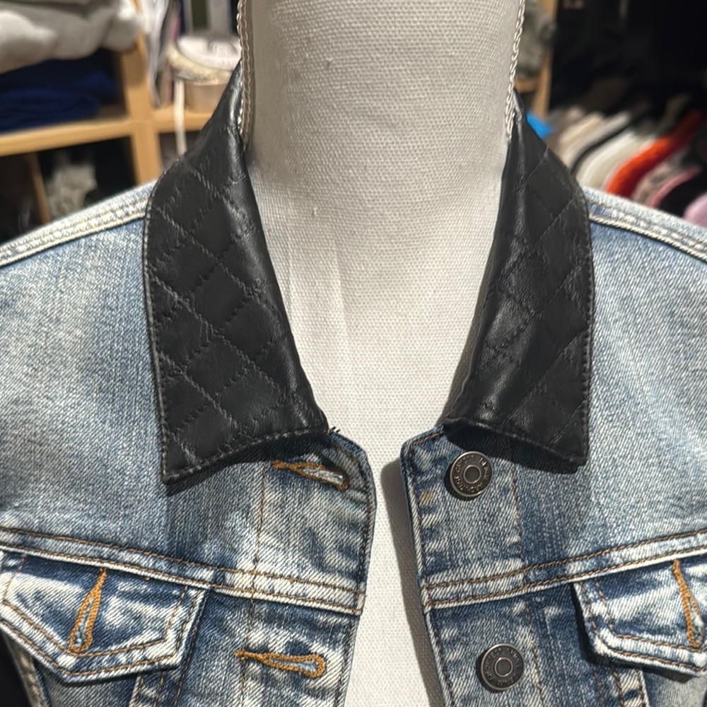 Francesca’s Women's Denim and Black faux leather  Jacket - Picture 5 of 9